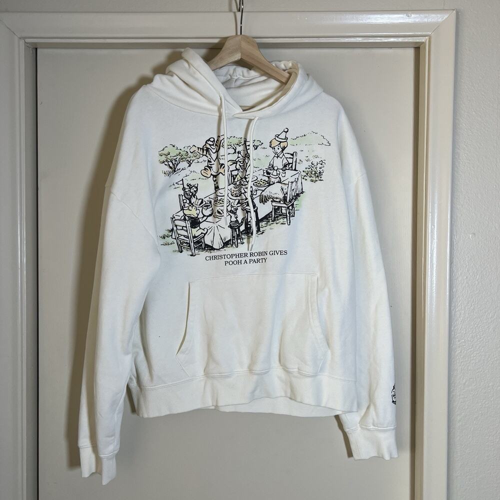 Disney Winnie the Pooh Hoodie XL • Ivory • Christopher Robin Graphic Sweatshirt